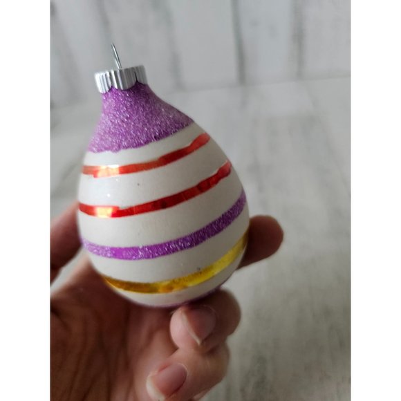 Radko shiny Brite egg purple striped vintage ornament Xmas tree glitter - Picture 4 of 9